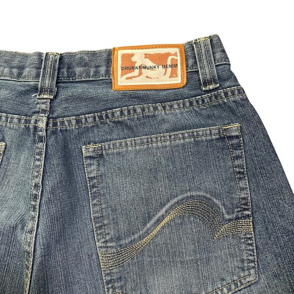 Y2K Drunk Munky Baggy Wide Leg Denim Jean Shorts Hip Hop - Picture 4 of 5